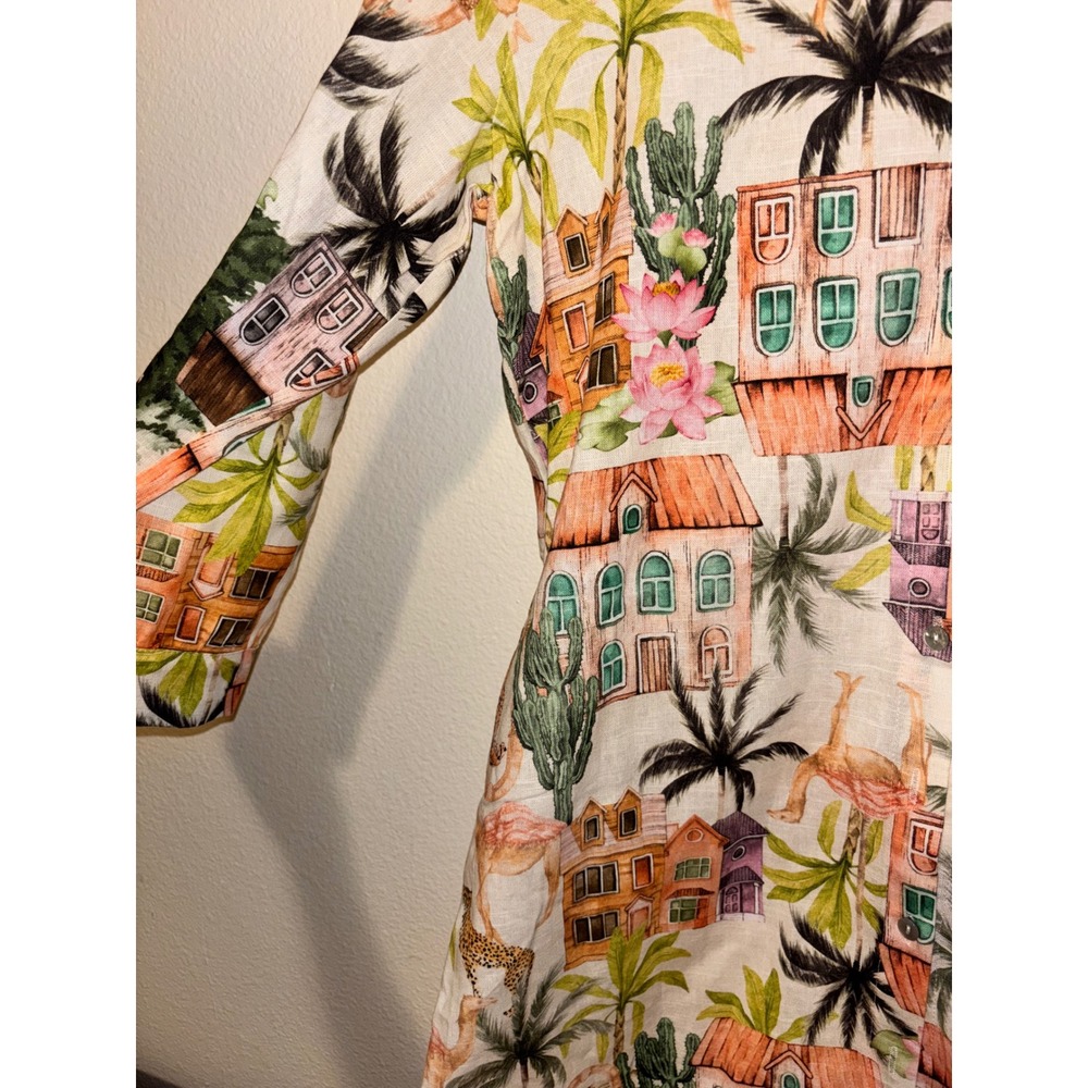 Spigue Di Lino Italian Linen‑Blend Dress Made in Italy Tropical Print XL NWT - Picture 7 of 9